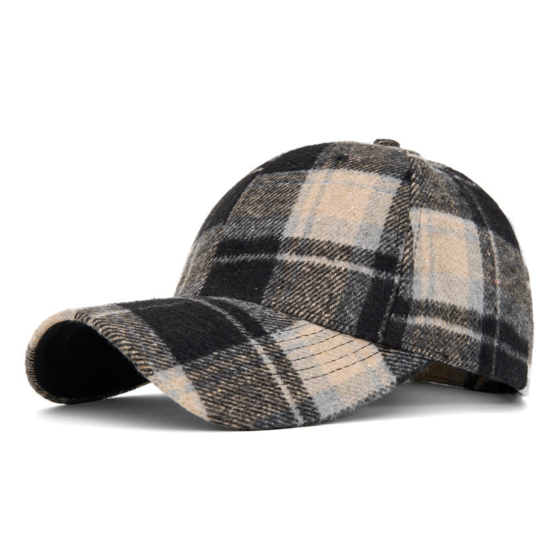 Customizable Autumn and Winter Hard Top Plaid Baseball Cap