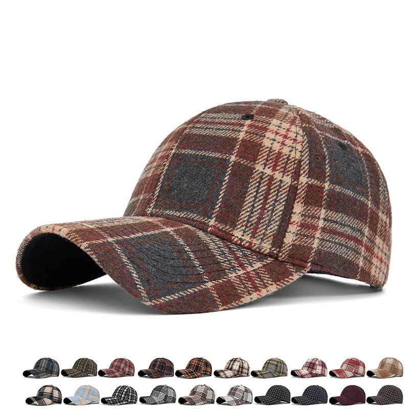 Customizable Autumn and Winter Hard Top Plaid Baseball Cap