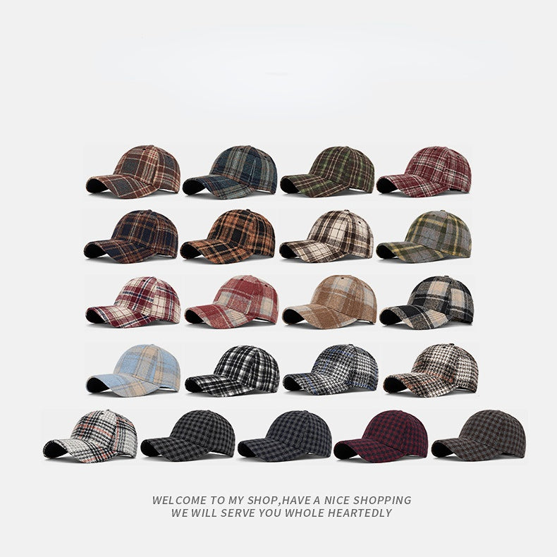 Customizable Autumn and Winter Hard Top Plaid Baseball Cap