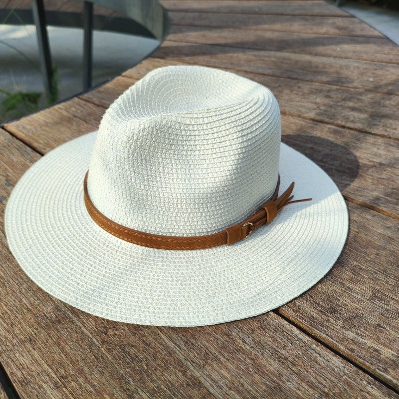 Customizable Classic Woven Straw Fedora Hat - Premium Leather Band Collection