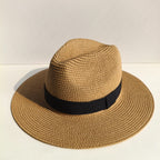Customizable Classic Woven Straw Fedora Hat - Premium Leather Band Collection