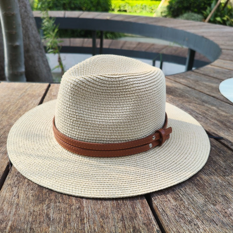 Customizable Classic Woven Straw Fedora Hat - Premium Leather Band Collection