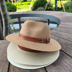 Customizable Classic Woven Straw Fedora Hat - Premium Leather Band Collection